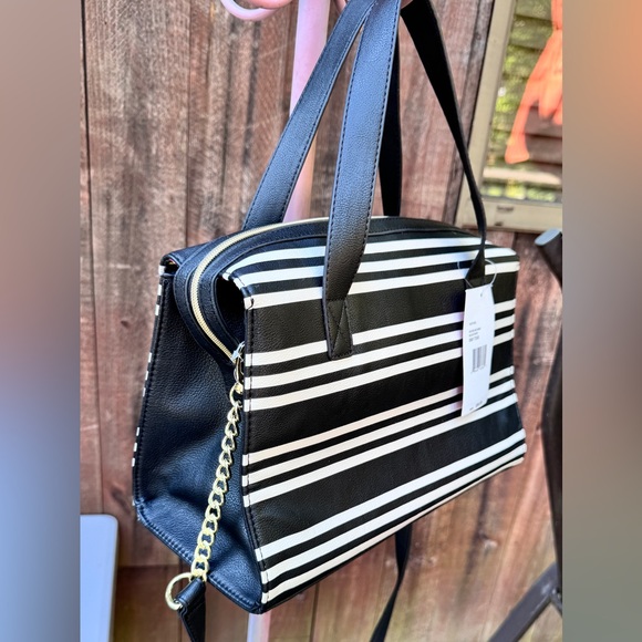 Betsey Johnson Be Mine Stripe Black White Satchel - Picture 11 of 12